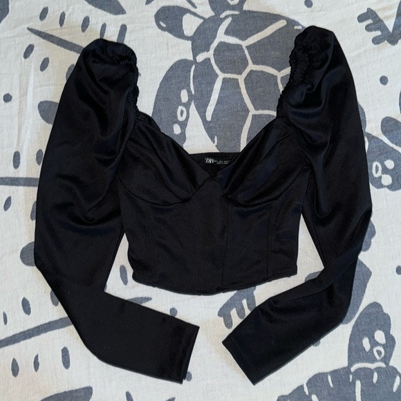 Zara Tops - Zara Black top puffed long sleeves Small